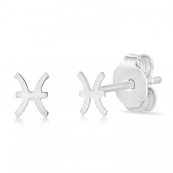 Pisces Zodiac Stud Earrings 14K White Gold