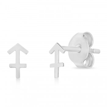 Sagittarius Zodiac Stud Earrings 14K White Gold