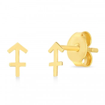 Sagittarius Zodiac Stud Earrings 14K Yellow Gold