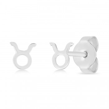 Taurus Zodiac Stud Earrings 14K White Gold