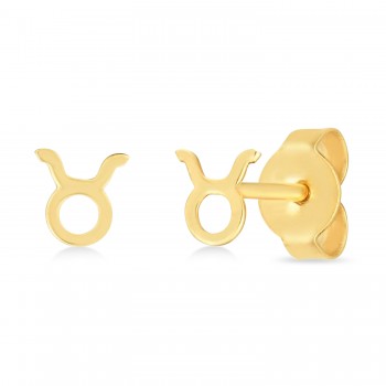 Taurus Zodiac Stud Earrings 14K Yellow Gold