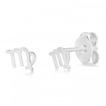 Virgo Zodiac Stud  Earrings 14K White Gold