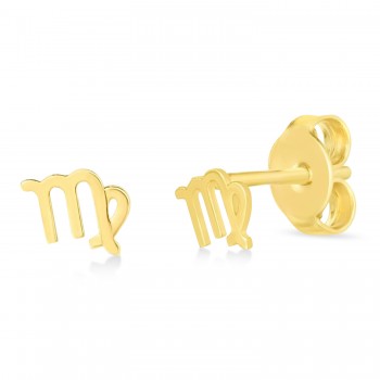 Virgo Zodiac Stud Earrings 14K Yellow Gold