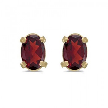 Oval Garnet Studs January Birthstone Earrings 14k Yellow Gold (1.10ct)