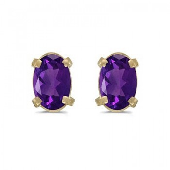 Oval Amethyst Studs February Birthstone Earrings 14k Yellow Gold (0.90ct)