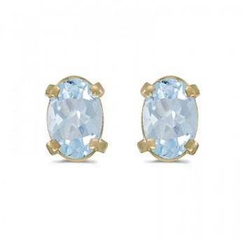 Oval Aquamarine Studs March Birthstone Earrings 14k Yellow Gold (0.80ct)