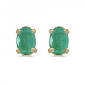 Oval Emerald Studs May Birthstone Earrings 14k Yellow Gold (0.90ct)