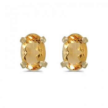 Oval Citrine Stud Earrings in 14k Yellow Gold (0.90tcw)