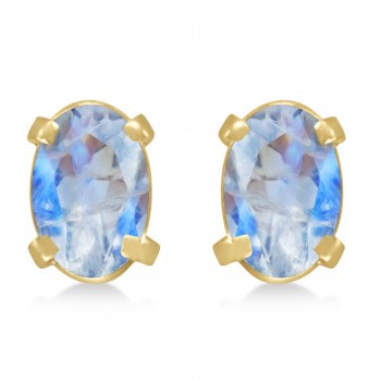 Oval Moonstone Stud Earrings in 14k Yellow Gold (1.20 cttw)