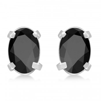 Oval Black Onyx Studs Earrings 14k White Gold (0.90ct)