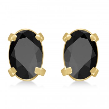 Oval Black Onyx Studs Earrings 14k Yellow Gold (0.90ct)