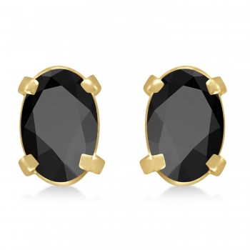 Oval Black Onyx Studs Earrings 14k Yellow Gold (0.90ct)