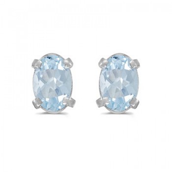 Oval Aquamarine Studs March Birthstone Earrings 14k White Gold (0.80ct)