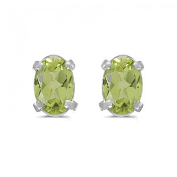 Oval Peridot Studs August Birthstone Earrings 14k White Gold (1.10ct)