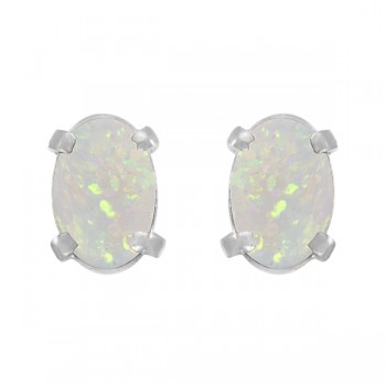 Oval-Shaped Opal Stud Earrings in 14K White Gold (0.54 ct)