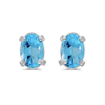 Oval Blue Topaz Stud Earrings in 14k White Gold (1.14tcw)