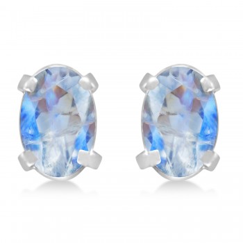 Oval Moonstone Stud Earrings in 14k White Gold (1.20 cttw)