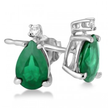 Diamond and Pear Emerald Teardrop Earrings  14K White Gold (0.72tcw)