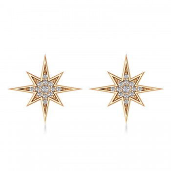 Diamond Adorned North Star Earrings 14k Rose Gold (0.16ct)