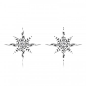 Diamond Adorned North Star Earrings 14k White Gold (0.16ct)