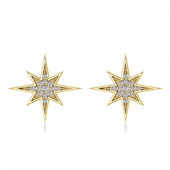 Diamond Adorned North Star Earrings 14k Yellow Gold (0.16ct)