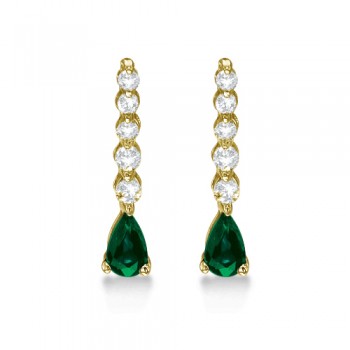 Pear Emerald & Diamond Graduated Drop Earrings 14k Yellow Gold (0.80ctw)