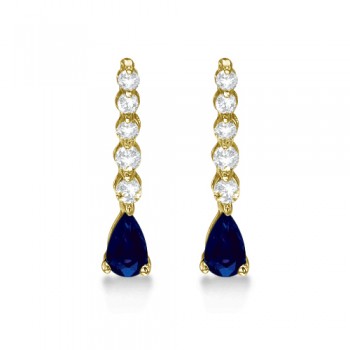 Pear Sapphire & Diamond Graduated Drop Earrings 14k Yellow Gold (0.80ctw)