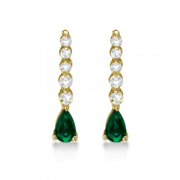 Pear Lab Emerald & Diamond Graduated Drop Earrings 14k Yellow Gold (0.80ctw)