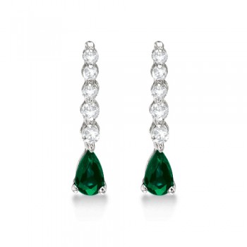 Pear Emerald & Diamond Graduated Drop Earrings 14k White Gold (0.80ctw)