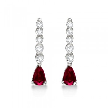 Pear Ruby & Diamond Graduated Drop Earrings 14k White Gold (0.80ctw)