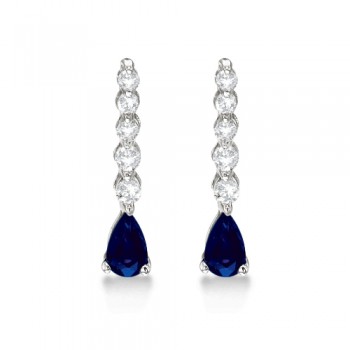Pear Sapphire & Diamond Graduated Drop Earrings 14k White Gold (0.80ctw)