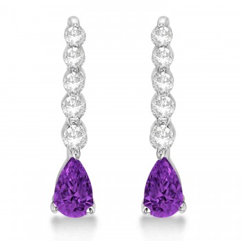 Pear Amethyst & Diamond Graduated Drop Earrings 14k White Gold (0.80ctw)