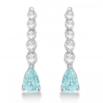 Pear Aquamarine & Diamond Graduated Drop Earrings 14k White Gold (0.80ctw)