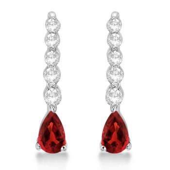 Pear Garnet & Diamond Graduated Drop Earrings 14k White Gold (0.80ctw)