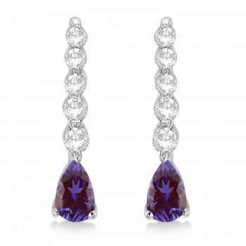 Pear Lab Alexandrite & Diamond Graduated Drop Earrings 14k White Gold (0.80ctw)