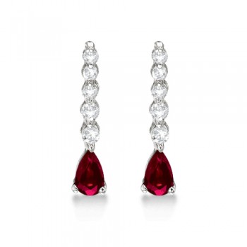 Pear Lab Ruby & Diamond Graduated Drop Earrings 14k White Gold (0.80ctw)