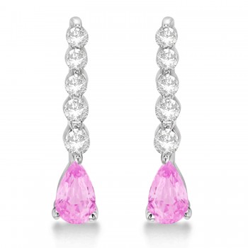 Pear Pink Sapphire & Diamond Graduated Drop Earrings 14k White Gold (0.80ctw)
