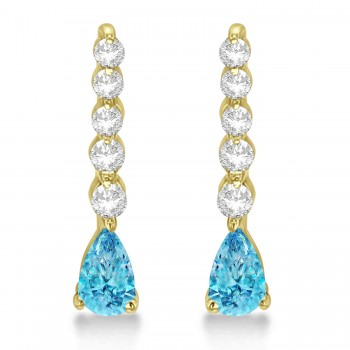 Pear Blue Topaz & Diamond Graduated Drop Earrings 14k Yellow Gold (0.80ctw)