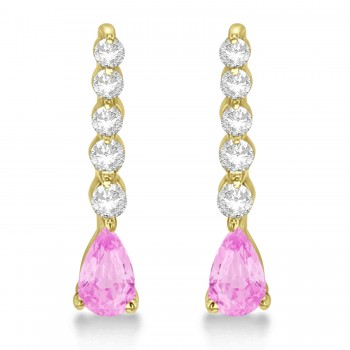 Pear Pink Sapphire & Diamond Graduated Drop Earrings 14k Yellow Gold (0.80ctw)