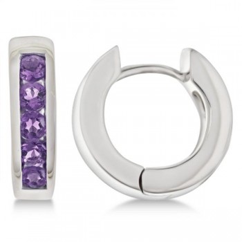 Purple Amethyst Hoop Earrings Channel Set Sterling Silver (0.70ct)