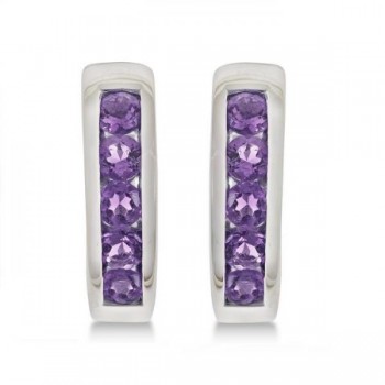 Purple Amethyst Hoop Earrings Channel Set Sterling Silver (0.70ct)