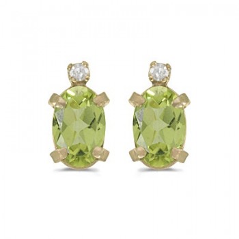 Oval Peridot and Diamond Studs Earrings 14k Yellow Gold (1.12ct)