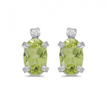 Oval Peridot and Diamond Studs Earrings 14k White Gold (1.12ct)