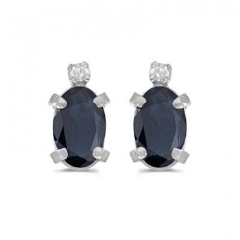 Oval Blue Sapphire and Diamond Studs Earrings 14k White Gold (1.12ct)