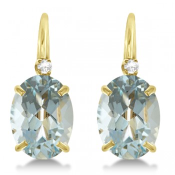 Aquamarine Drop Earrings with Accent Diamond 14K Yellow Gold 2.12ct