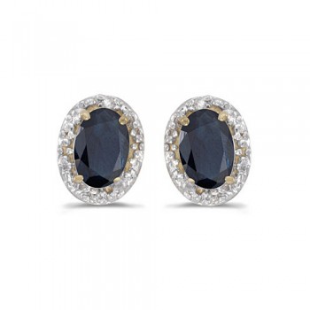 Diamond and Blue Sapphire Earrings 14k Yellow Gold (1.20ct)