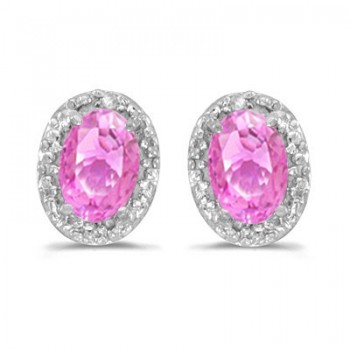 Diamond and Pink Sapphire Earrings 14k White Gold (1.10ct)