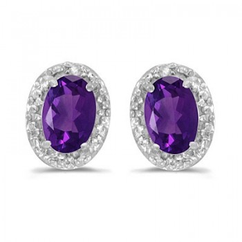 Diamond and Amethyst Earrings 14k White Gold (0.90ct)