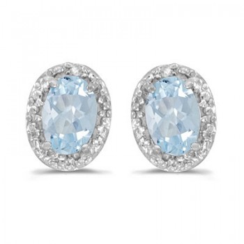 Diamond and Aquamarine Earrings 14k White Gold (0.80ct)