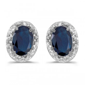 Diamond and Blue Sapphire Earrings 14k White Gold (1.20ct)